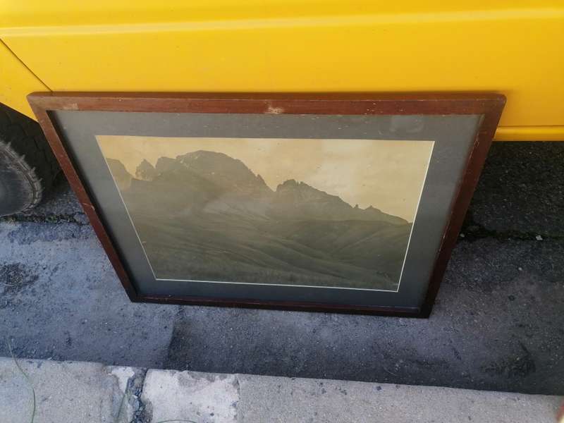 Large framed antique photo of a mountain