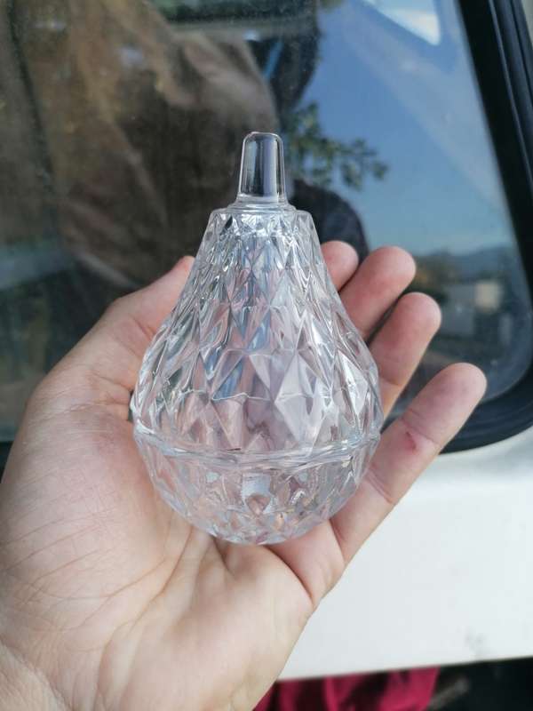 Vtg Anna Hutte Lead Crystal Pear shaped trinket jewelry holder
