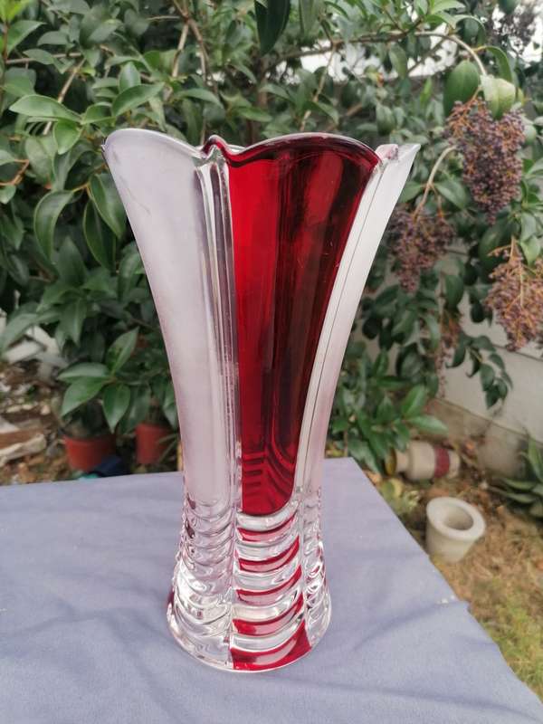Lovely Crystal vase. Small chip on top.