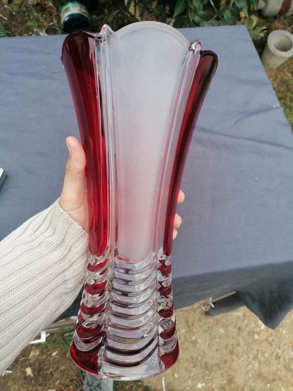 Lovely Crystal vase. Small chip on top.