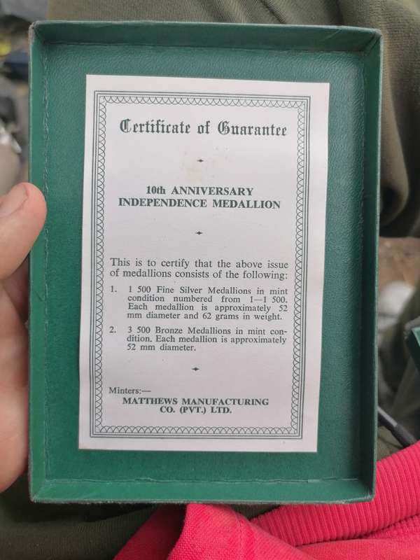 Rhodesia Independence 10TH Aniversary Medallion