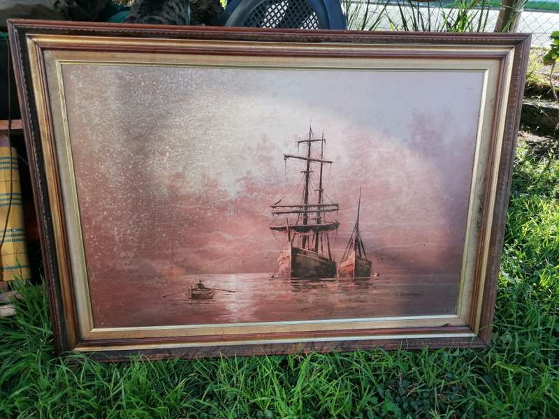 painting - Framed oil by W Vennekamp - sailing ship 102 cm * 73cm