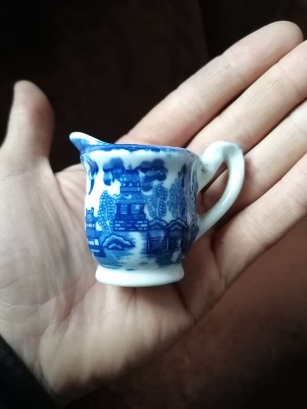 Small vintage minature blue porcelain  milk jug