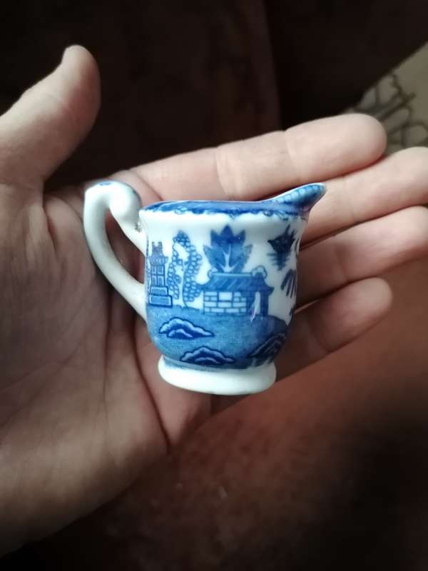 Small vintage minature blue porcelain  milk jug