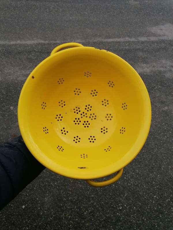 Vintage Kitchen Colander Yellow Enamelware