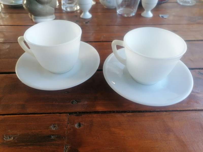 Milk Glass cups and sausers