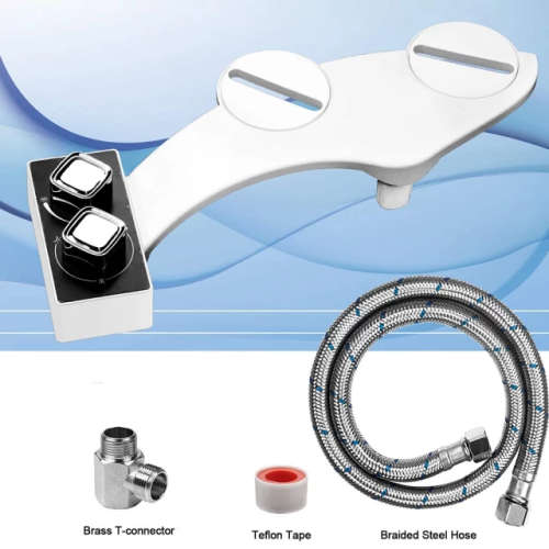 Premium Dual Nozzle Bidet Toilet Attachment with stainless steel adapters