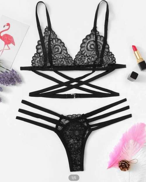 **New Stock Unpacked : Criss Cross Halter Floral Lace lingerie set**