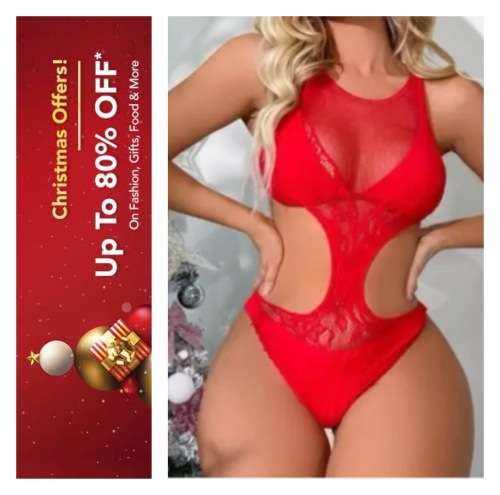 **80% Off Christmas Sale : Stunning mesh cut out halter teddy body suit**