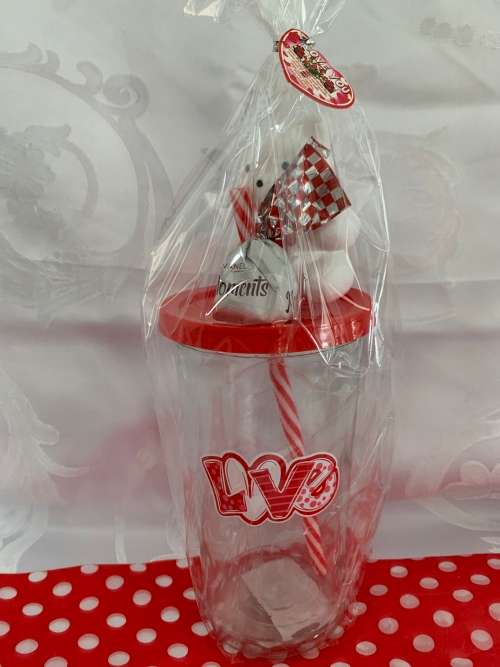 **Valentines Day Sale : Gorgeous Large glass with lid, straw and teddy Gift combo**