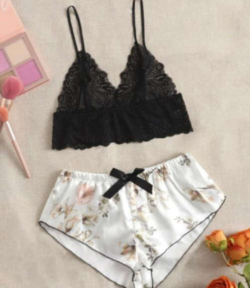 **New Stock : Stunning lace and satin 2 piece PJ set**