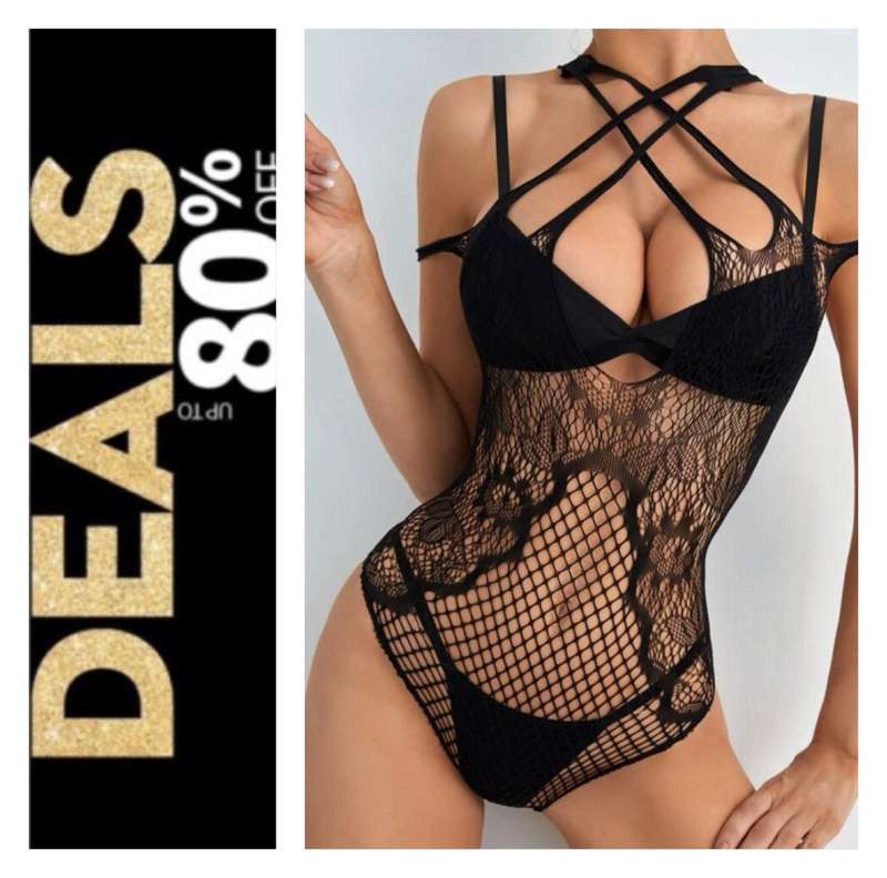 **Valentines Sale : Stunning criss cross mesh bodysuit**