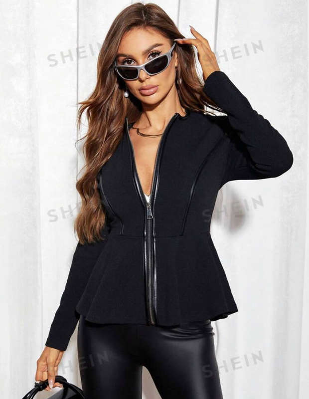 Peplum zip up top top