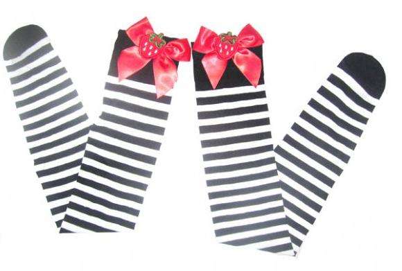 Black & White Stockings with Bow and Strawberry