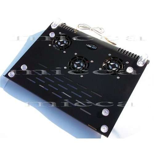 3 Fan Aluminum USB Laptop Notebook Cooler Pad - Blac