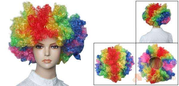 Colorful Hair Dressing Clown Bob Curl Up Afro Circus Party Cosplay Wig