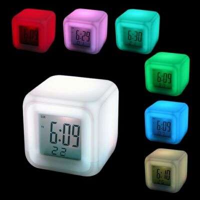 Color Changing Cube LED Alarm Clock + Date And Temperature