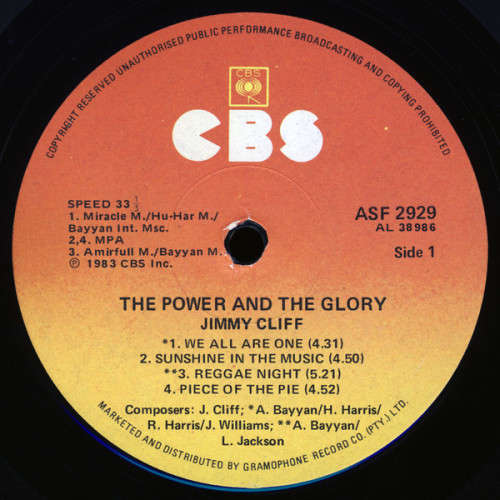 JIMMY CLIFF, THE POWER AND THE GLORY, 1983, SA PRESSING, VG