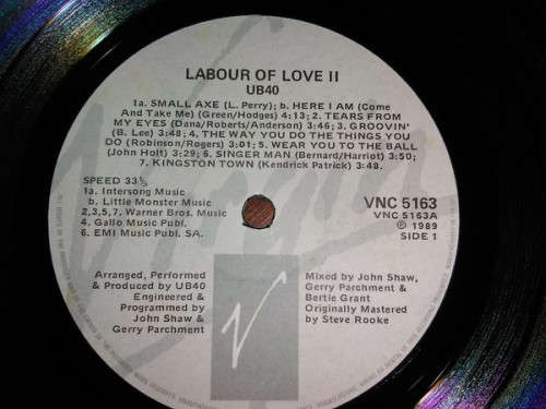 UB 40, LABOUR OF LOVE II, VG+, SA PRESSING, 1989