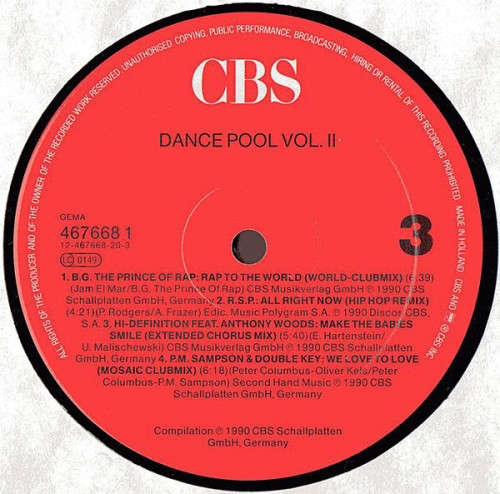 Dance Pool Vol 2, 1991, double lp. Rap/Hop Hop