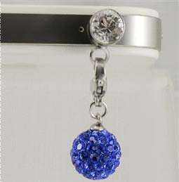 Deep Blue Swarovski Crystal with 1 Dangle Shamballa Bead Cell Phone Dust Proof Plug Accessories