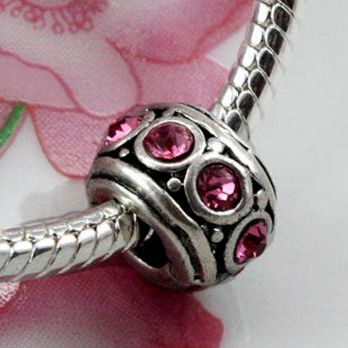 Red Crystal Round Sterling Silver Plated European Style Charm Bead (NOT cheap alloy - NO Nickel)