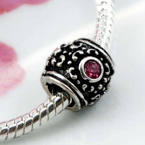Red Crystal Sterling Silver Pandora Style Bead (NOT cheap alloy - NO Nickel)