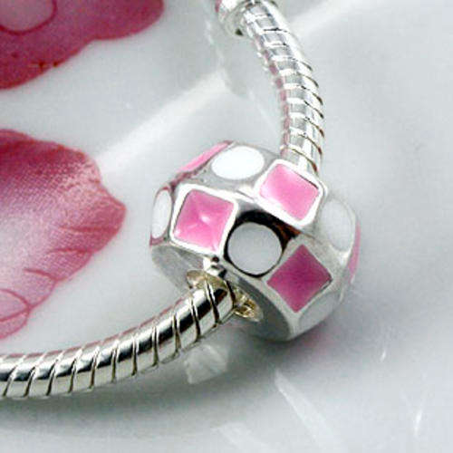 Two Color Enamel Sterling Silver Plated European Style Charm Bead (NOT cheap alloy - NO Nickel)