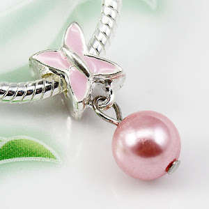 Pink Dangle Sterling Silver Plated European Style Charm Bead (NOT cheap alloy - NO Nickel)