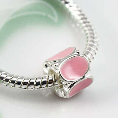 Polished Silver Pink Sterling Silver Plated European Style Charm Bead (NOT cheap alloy - NO Nickel)