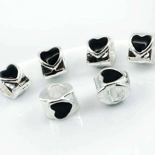 Enamel Heart Sterling Silver Pandora Style Bead (NOT cheap alloy - NO Nickel)