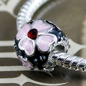 Pink Flower Sterling Silver Plated European Style Charm Bead (NOT cheap alloy - NO Nickel)