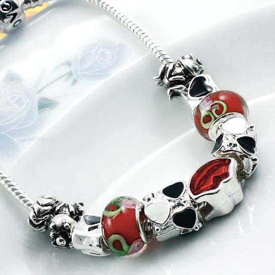 Silver Pandora Style Red Lips Charm Bracelet (No Nickel NO Cheap Alloy)