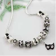 Silver pandora Style Black Mask Necklace (NO Nickel NO Cheap Alloy)