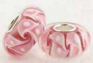 Pink Wave Murano Glass Solid 925 Sterling Silver Charm Bead (NOT PLATED)