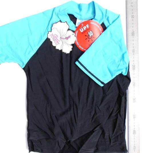 Kid swimming top :: black with blue shoulders :: Ages 7-8