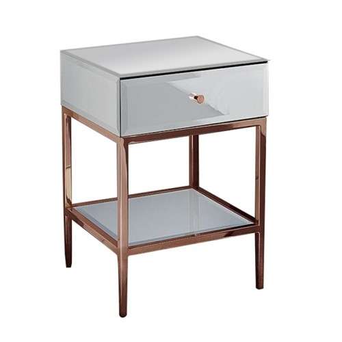 White and Rose Gold Glass 2 Draw Pedestal