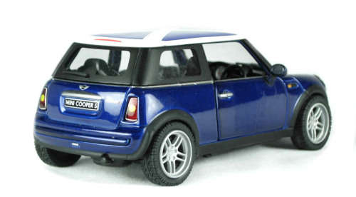 BMW Mini Cooper S in blue with St. Andrew`s flag (Scotland)
