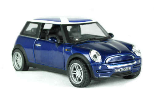 BMW Mini Cooper S in blue with St. Andrew`s flag (Scotland)