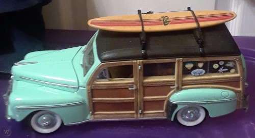 1948 Ford Woody with Surfboard.