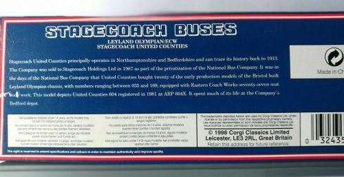 Leyland Olympian ECW Bus `Stagecoach United Counties`