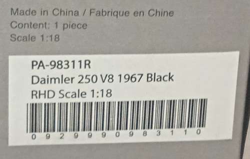 Daimler 250 V8 Black (Rhd) Ltd Ed 1967