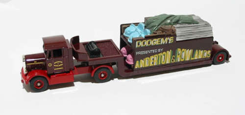 Scammell tractor with articulated low loader and load `Anderton & Rowlands Dodgems`