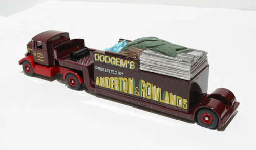 Scammell tractor with articulated low loader and load `Anderton & Rowlands Dodgems`