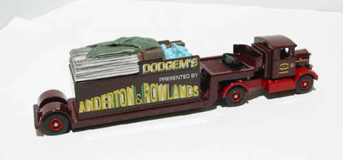 Scammell tractor with articulated low loader and load `Anderton & Rowlands Dodgems`