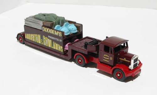 Scammell tractor with articulated low loader and load `Anderton & Rowlands Dodgems`