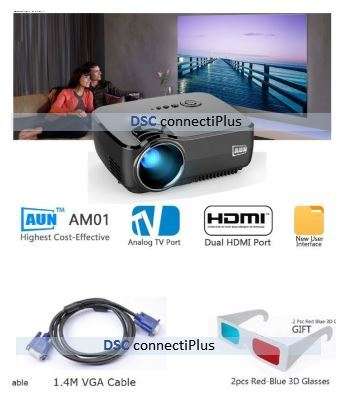 AUN 1400 Lumens Support HD 1920x1080P Analog TV LED Mini Projector for Home Cinema (White)..!