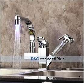 Contemporary Multifunctuonal Single Handle LED Kitchen Tap w/ Pull-out Pressure Hose