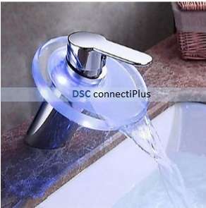 Widespread Single Handle Single Hole Waterfall Bathroom Tap Mixer w/ Temperature Sensing LED!!!