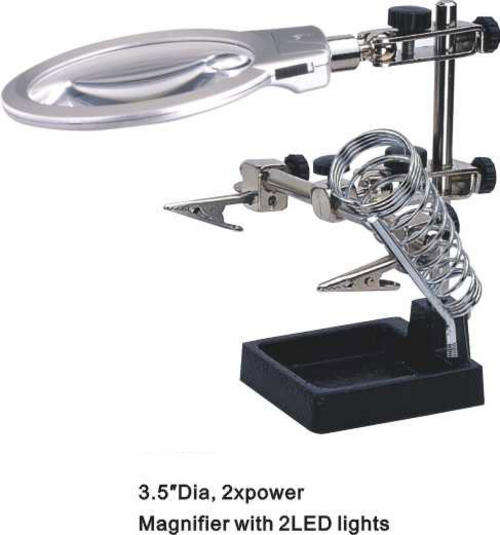 Helping Hands Magnifying Glass With 2 LED Lights & Solder Stand. Get 4 Free AAA Batteries..!